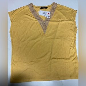 Women’s Yellow Summer Cap Sleeve V Neck Blouse